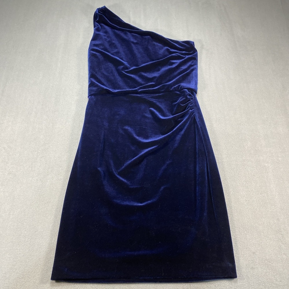 Lauren Ralph Lauren‎ Velvet One Shoulder Dress Navy 6 Ruched Side Whimsigoth